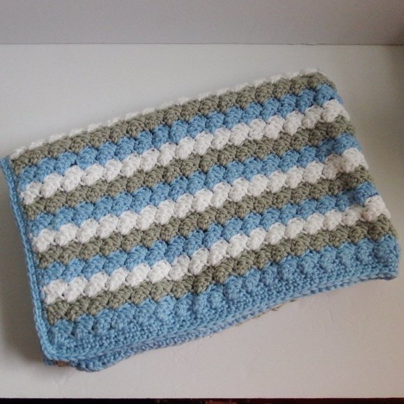 NEW Baby Boy Blanket Hand Crocheted - Picture 1 of 3